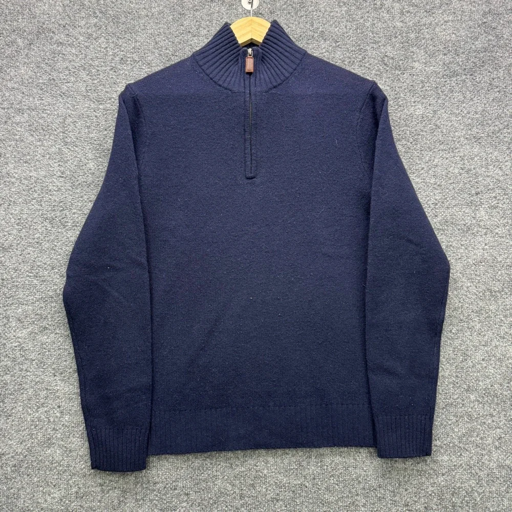 J.Crew 13956 Quarter Zip Sweater Mens S Navy Blue Long Sleeve Lambswool Casual‎